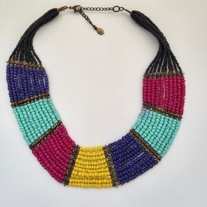Vintage Aldo Boho Bib Beaded Multicolor Statement Necklace